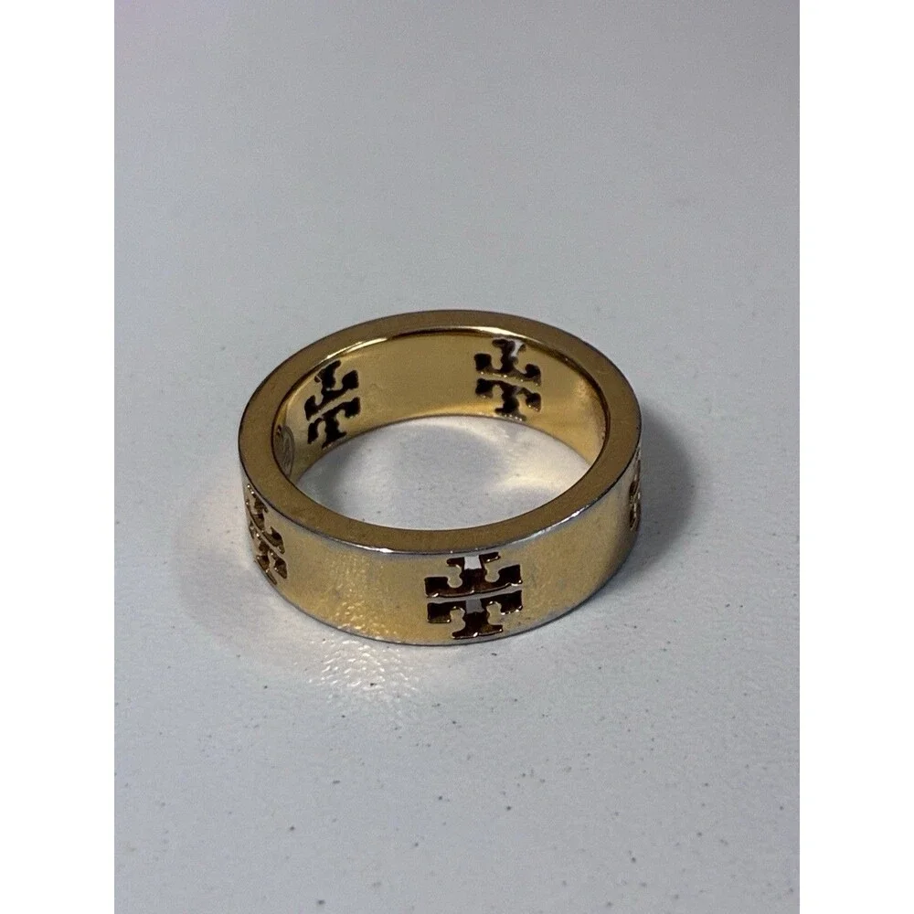 Tory Burch Gold Tone Logo Ring Size 7